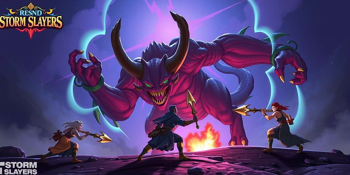 Storm Slayers - Multiplayer Co-Op Battle Storm Slayers multiplayer battle showing teams of players fighting a giant demon